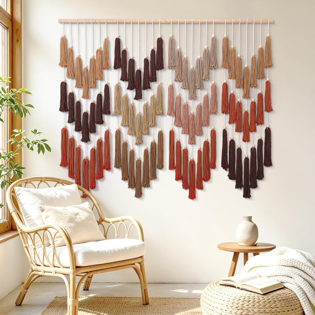 Large Macrame Wall Hanging Brown Dip-Dyed Tapestry Bohemian Chic Wall Art