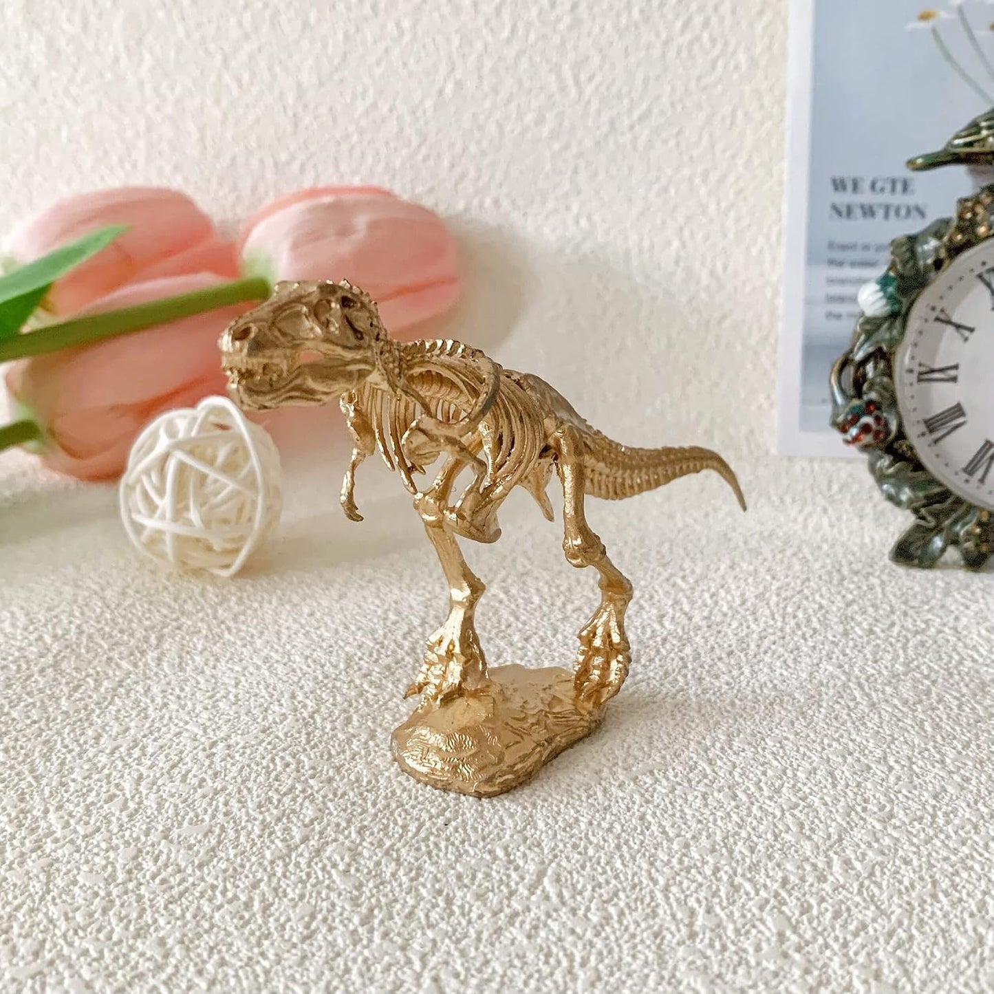 Gold Dinosaur Figurine Home Decor, Solid Metal Centerpiece Decoration, Mini Dinosaur Ornament Animal Desk Figurines for Home Office Desktop