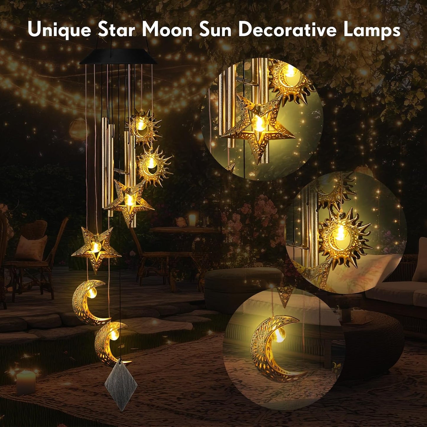 Colingmill Solar Wind Chimes for Outside,Sun Moon Star,Warm Lights