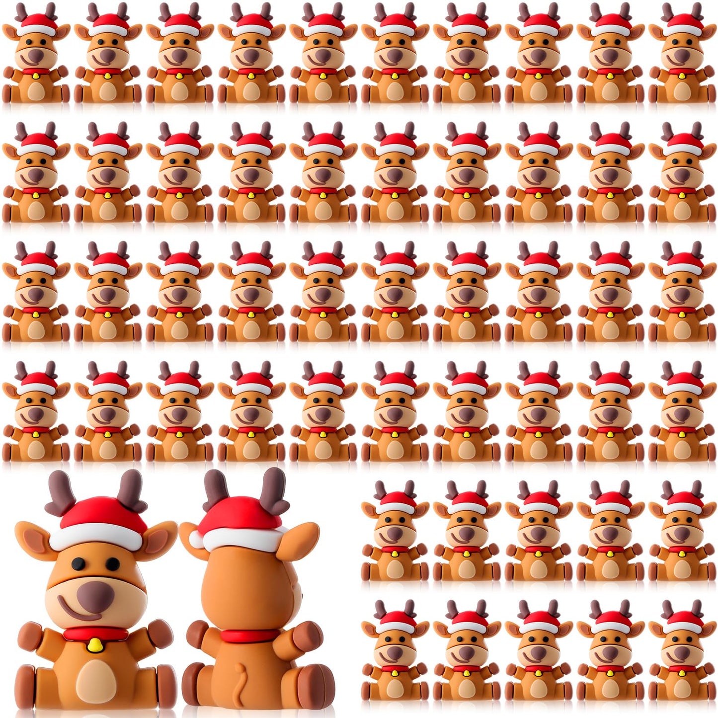 Chunful 25 Pcs Mini Reindeer Figurines Rubber Christmas Deer, Five Style