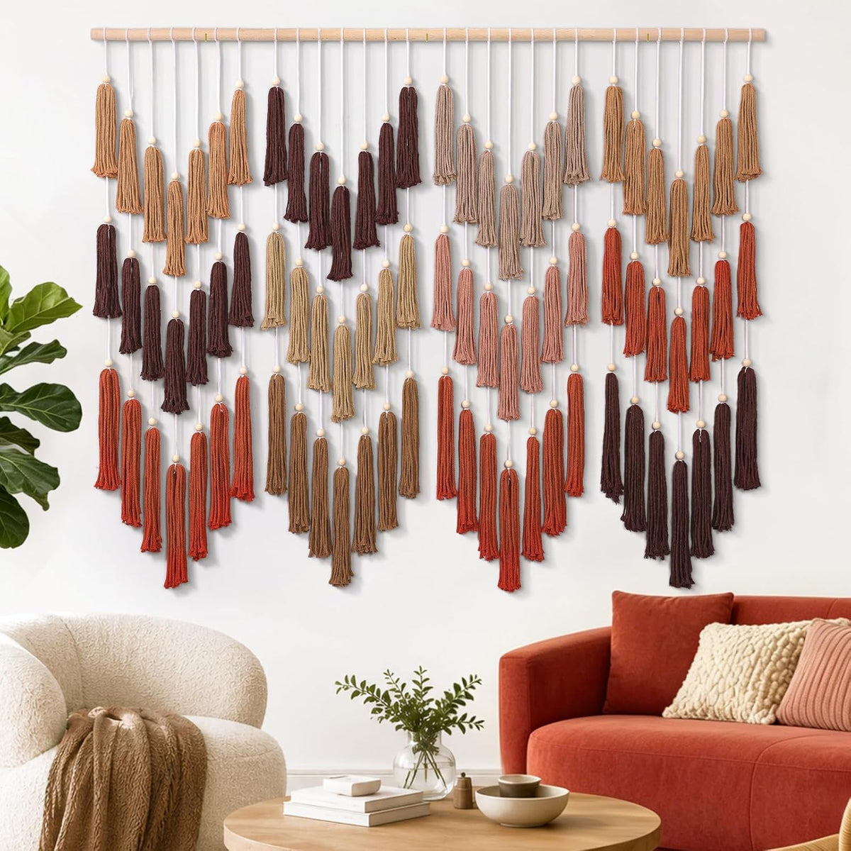 Large Macrame Wall Hanging Brown Dip-Dyed Tapestry Bohemian Chic Wall Art