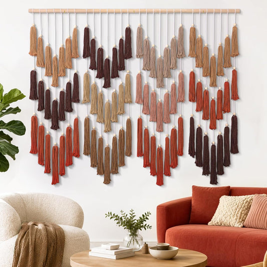 Large Macrame Wall Hanging Brown Dip-Dyed Tapestry Bohemian Chic Wall Art