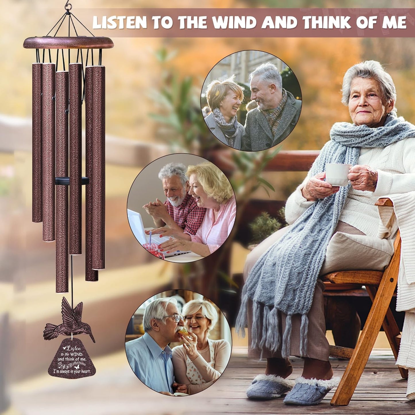 Memorial Wind Chimes with Hummingbird,Sympathy Gifts for Loss of Loved One,Windchimes in memory of a loved one prime,Condolences Remembrance Bereavement Funeral gift