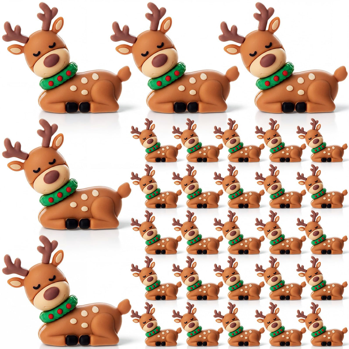 Chunful 25 Pcs Mini Reindeer Figurines Rubber Christmas Deer, Five Style
