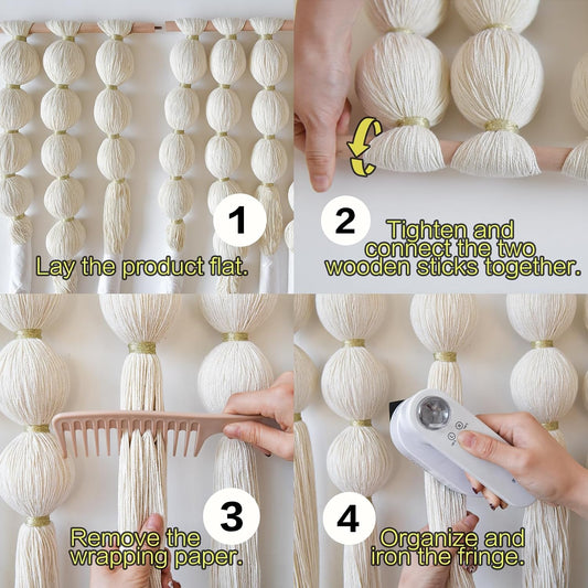 Macrame Wall Hanging Ball Tassels Boho Woven Wall Decor Handmade 27"W*39"L