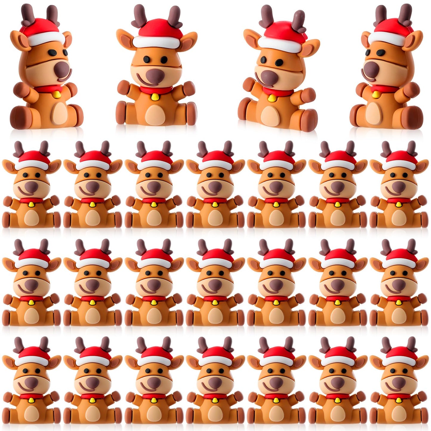 Chunful 25 Pcs Mini Reindeer Figurines Rubber Christmas Deer, Five Style