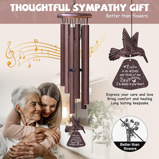 Memorial Wind Chimes with Hummingbird,Sympathy Gifts for Loss of Loved One,Windchimes in memory of a loved one prime,Condolences Remembrance Bereavement Funeral gift