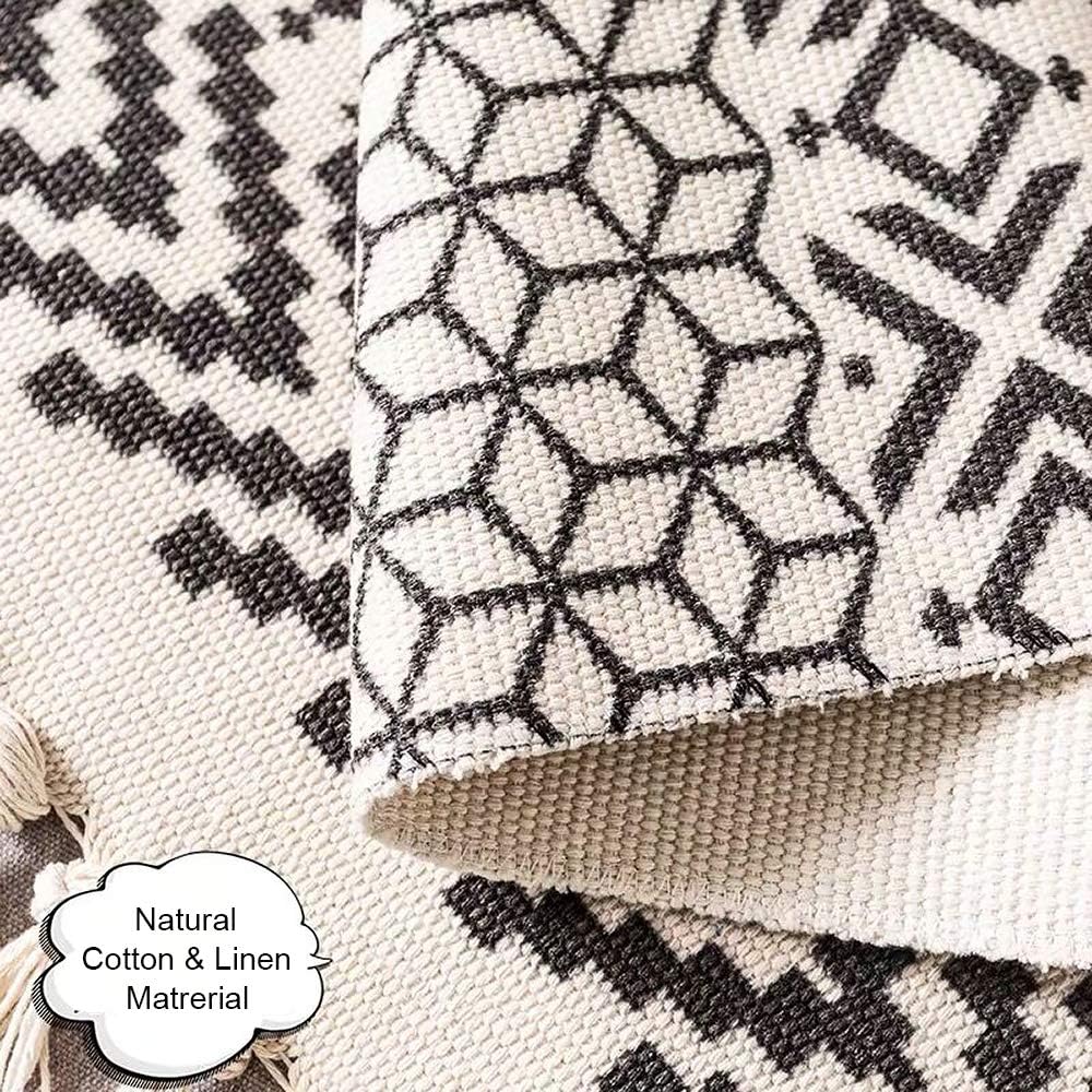 Macrame Woven Wall Tapestry Hanging Art, 20x34 Large Boho Chic Bohemian Morocco Black White Diamond Rhombus Geometric Tapestries Decor for Apartment Dorm Kids Living Room Bedroom Door Entrance