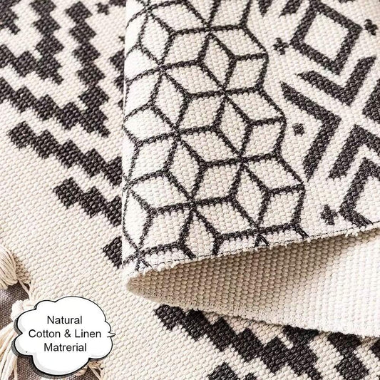 Macrame Woven Wall Tapestry Hanging Art, 20x34 Large Boho Chic Bohemian Morocco Black White Diamond Rhombus Geometric Tapestries Decor for Apartment Dorm Kids Living Room Bedroom Door Entrance