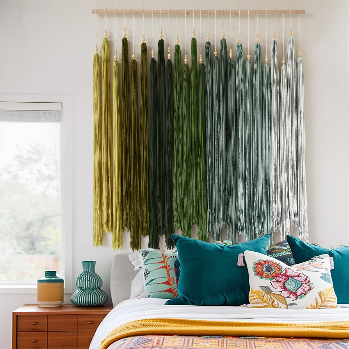 Macrame Wall Hanging Yarn Boho Handmade Wave Tassel Home Decor 47"W*39"L