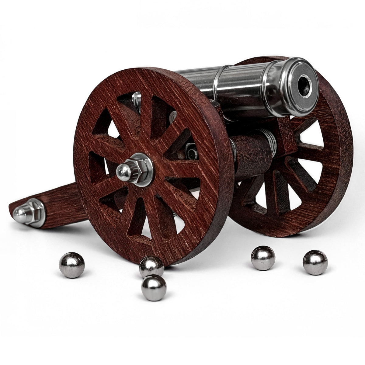 TIETHEKNOT Mini Napoleon Cannon Model, 304 Stainless Steel & Wood, Vintage Desktop Ornament, Handcrafted Collection, Christmas Birthday Gift for Men (Full Stainless Steel)