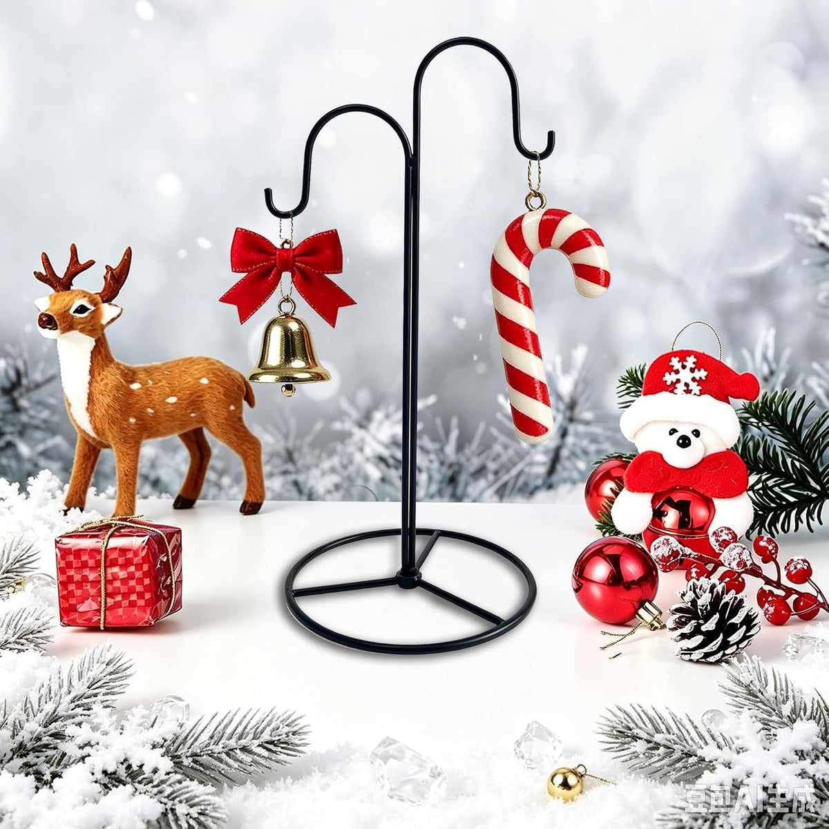 Ornament Display Stand Iron Double Curved Hooks Holder for Christmas Decor