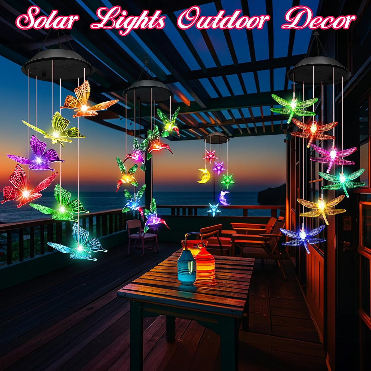 Winzwon Solar Wind Chimes, Christmas Gardening Hummingbird Gifts for Women