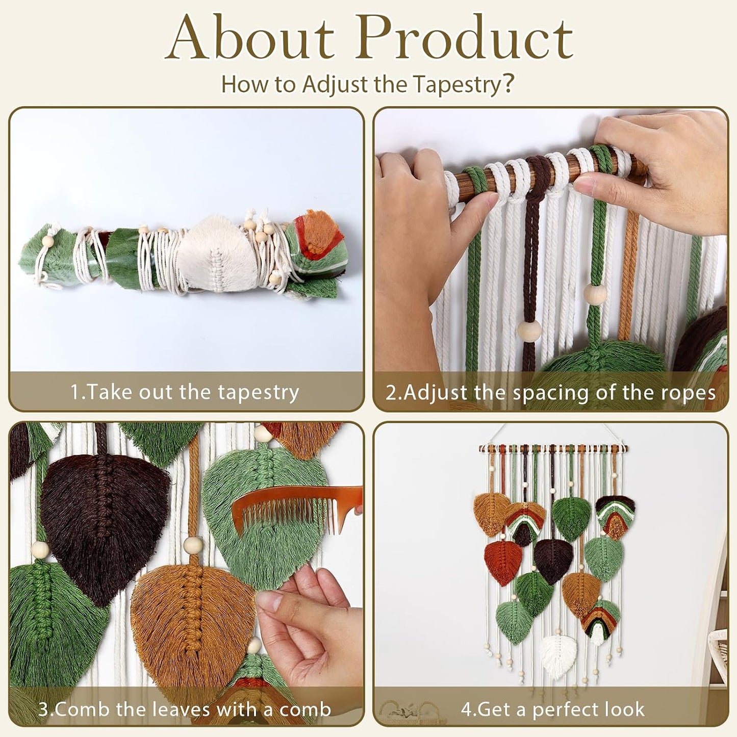 MEIVINES Macrame Wall Hanging Boho Woven Tapestry Macrame Wall Art Decor