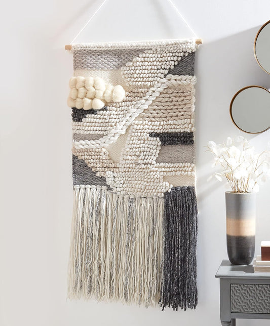 SAFAVIEH Home Collection Sedona Itsuki Boho Tribal Ivory/Grey Wool Woven Tapestry Hanging Wall Art