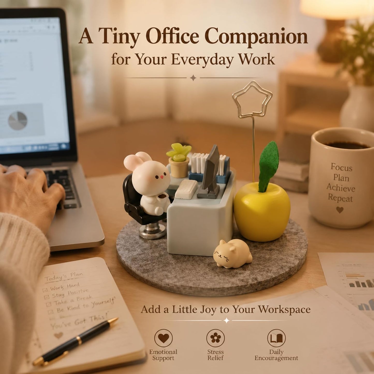 Emotional Support Bunny Desk Decor Set, Miniature Office Figurine