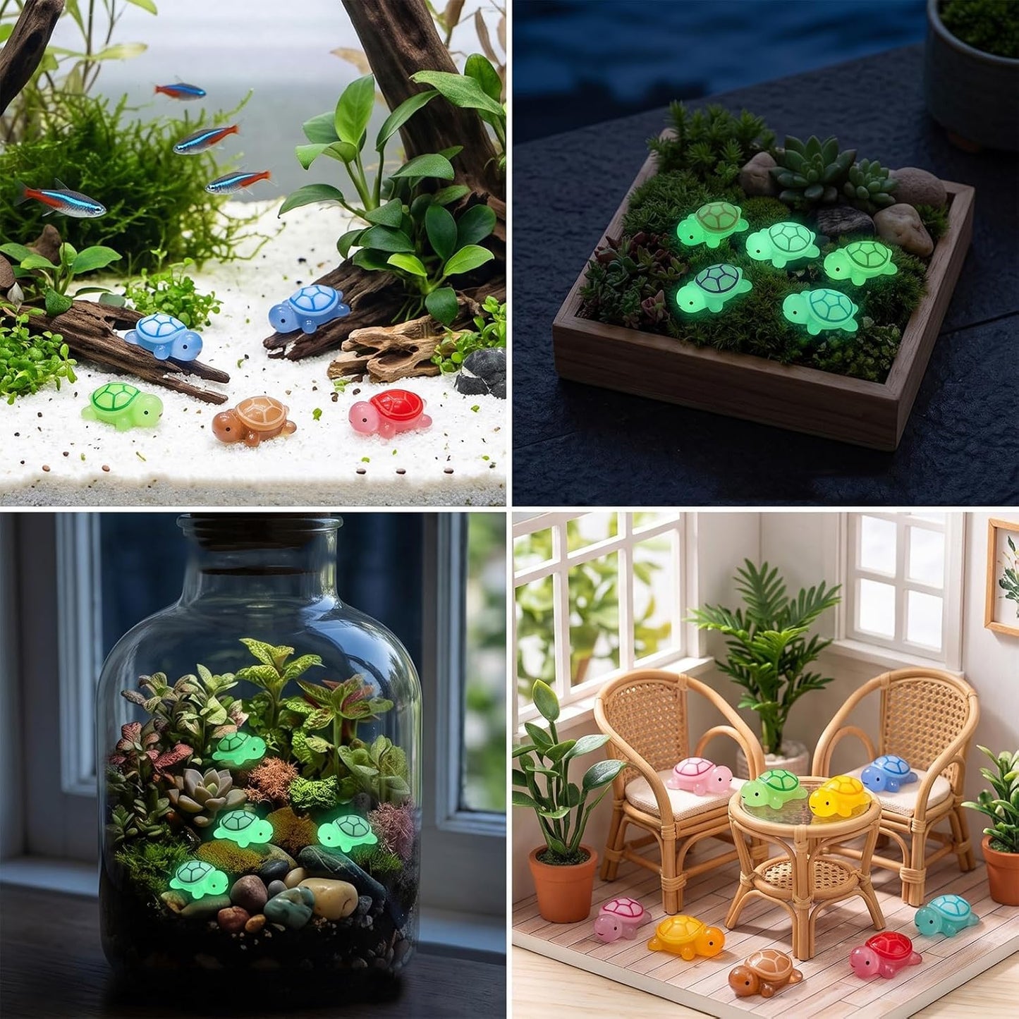 20 Pcs Mini Resin Turtles Glow in the Dark, Sea Animals for Dollhouse Decor