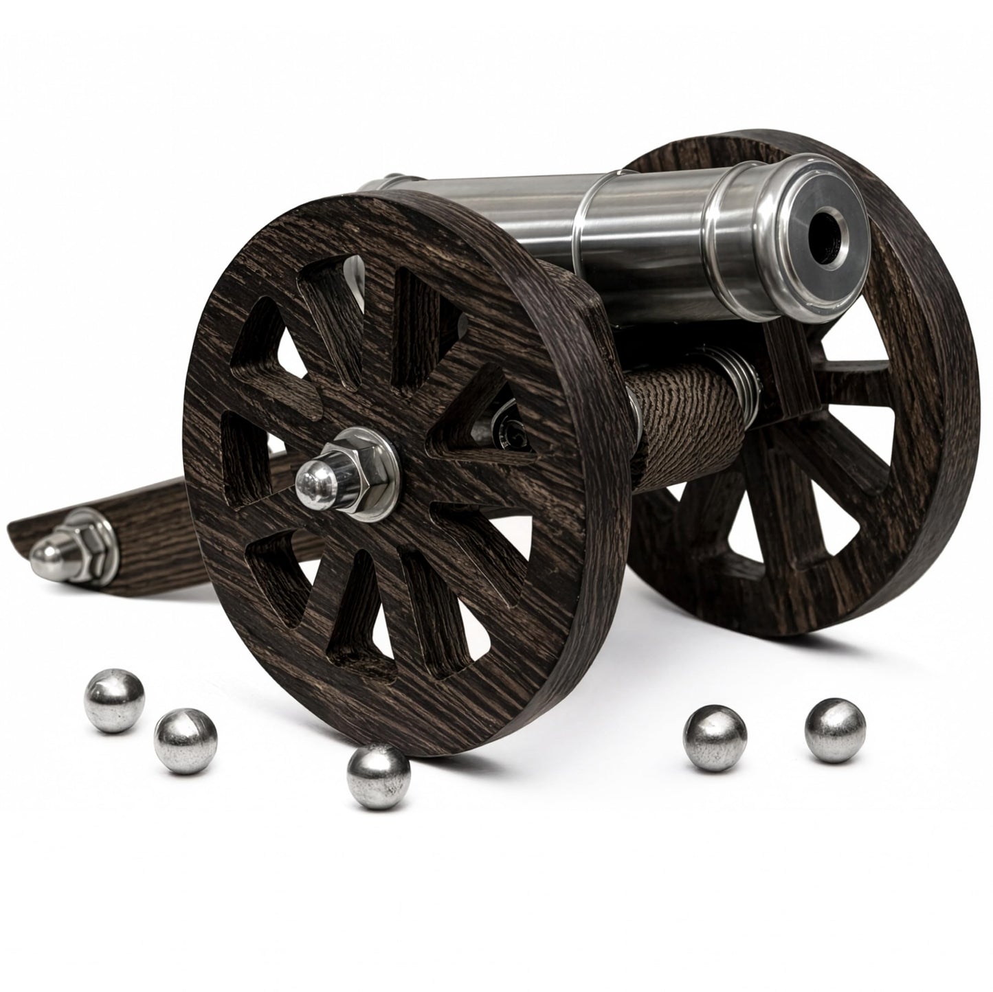 TIETHEKNOT Mini Napoleon Cannon Model, 304 Stainless Steel & Wood, Vintage Desktop Ornament, Handcrafted Collection, Christmas Birthday Gift for Men (Full Stainless Steel)