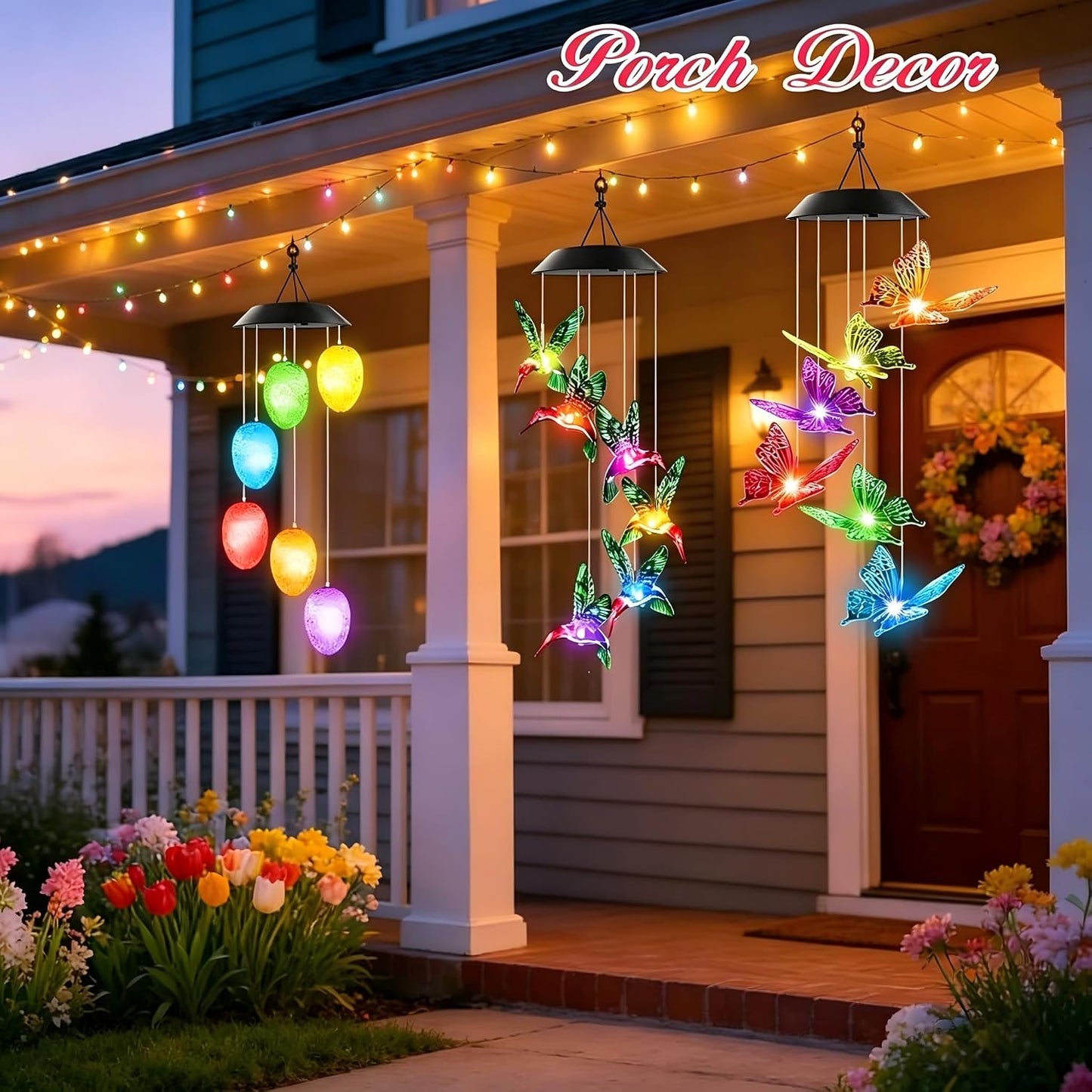 Winzwon Solar Wind Chimes, Christmas Gardening Hummingbird Gifts for Women
