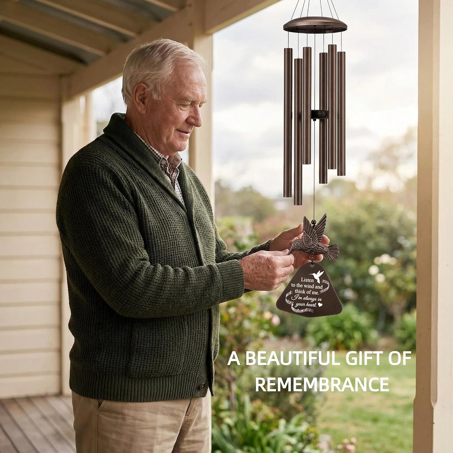 36" Memorial Wind Chimes for Outside, Sympathy Gift for Loss of Loved One, Hummingbird Wind Chime for Mom Dad, Bereavement Remembrance Funeral Condolence Gift