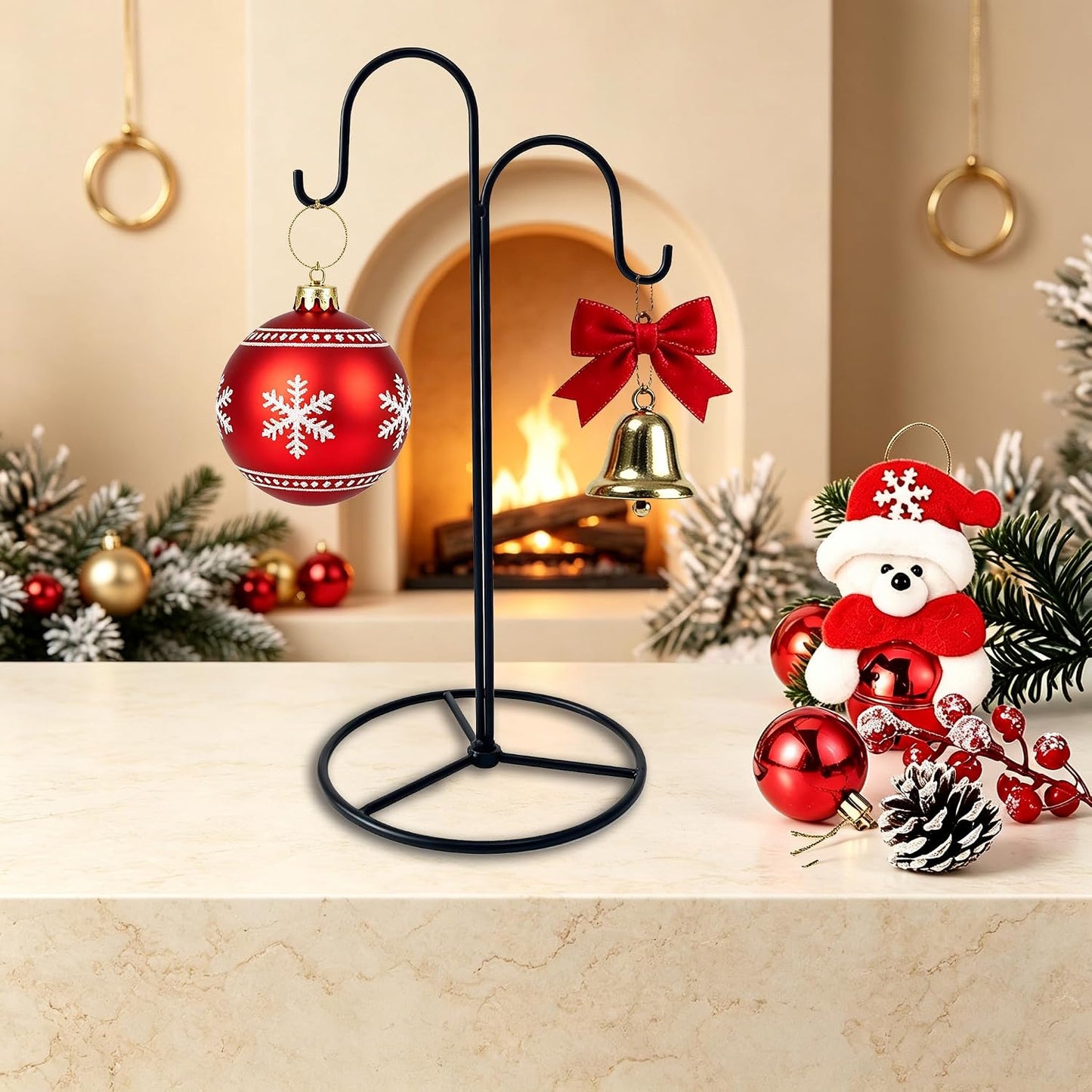 Ornament Display Stand Iron Double Curved Hooks Holder for Christmas Decor