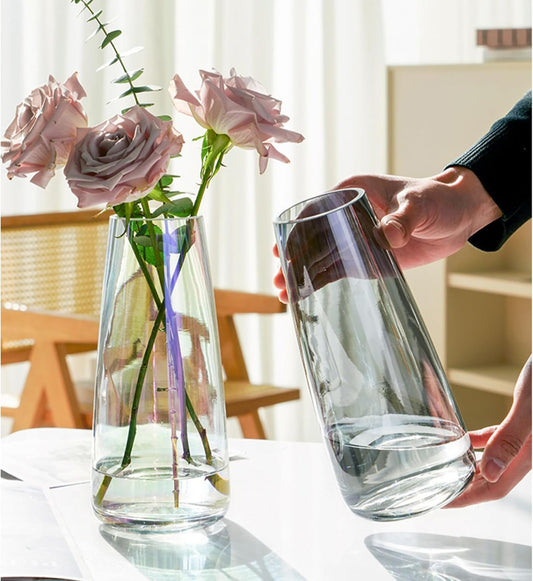 FANTESTICRYAN Modern Glass Vase, 8.7''H Decor Flower Vases, Crystal Grey