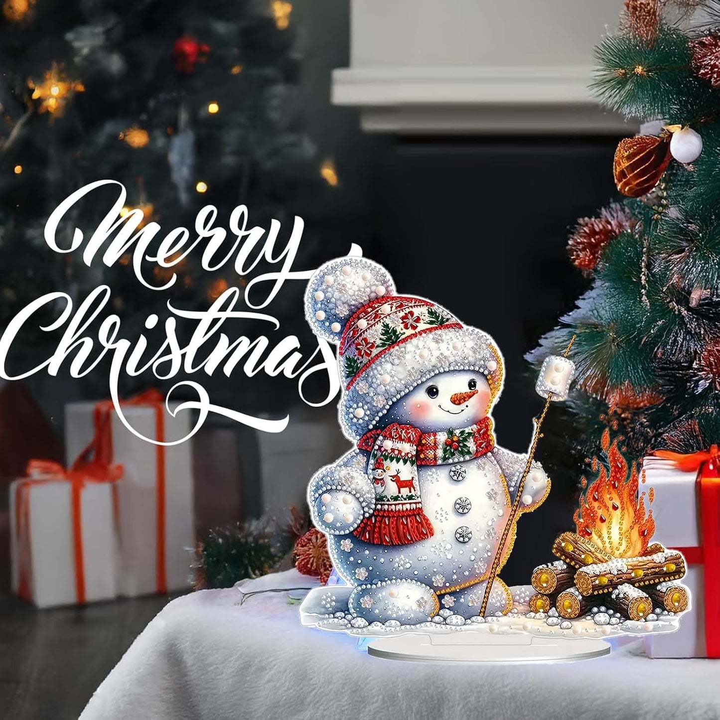 Christmas DIY Diamond Desktop Ornament, Double Sided Special Shaped Diamonds Art Kits, 5D Tabletop Ornaments for Adult Beginner Home Office Decor Crafts Gift (Snowman 01)