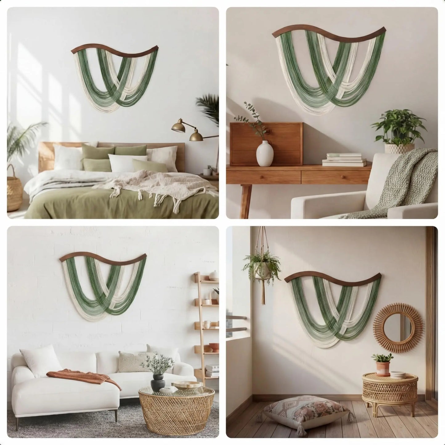 Cotton Lightweight Hangable Macrame Wall Hanging - Handmade Dip-Dyed Woven Tapestry, Wooden Boho Wall Decor (Sage Green Neutral Modern) for Bedroom, Living Room, 31.5x23.6in Hanging Home Decor, House Decor