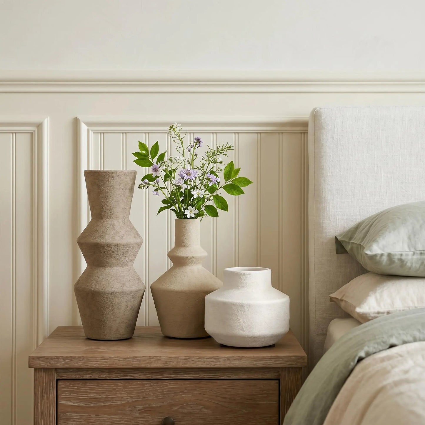 3-Piece Ivydale Ceramic Vase Set, Antique Traditional Modern Rustic Waterproof Table Vases for Pampas Grass, Dried & Fresh Flowers, Farmhouse Home Decor for Living Room Centerpiece, Ideal Gift