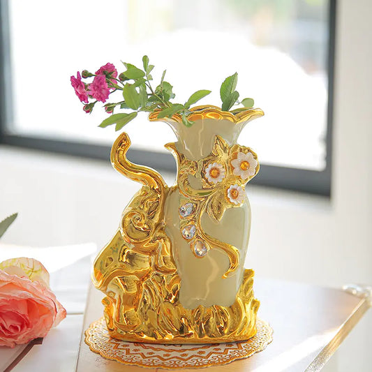 2pcs Modern Ceramic Vases - Swan & Elephant Designs, Home Decor Items for Flowers, Fake Plants, Fake Grass, Rose Petals, Living Room Entryway Decoration, Christmas Gift Room Decor Household Accent