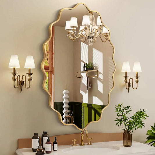 TVF Oval Wall Mirror, 22" x 30" Wavy Bathroom Mirror for Wall with Brushed Alloy Steel Frame&Shatter-Proof Glass, Hanging Decorative Wall Mirrors for Bathroom Sink, Bedroom, Entryway