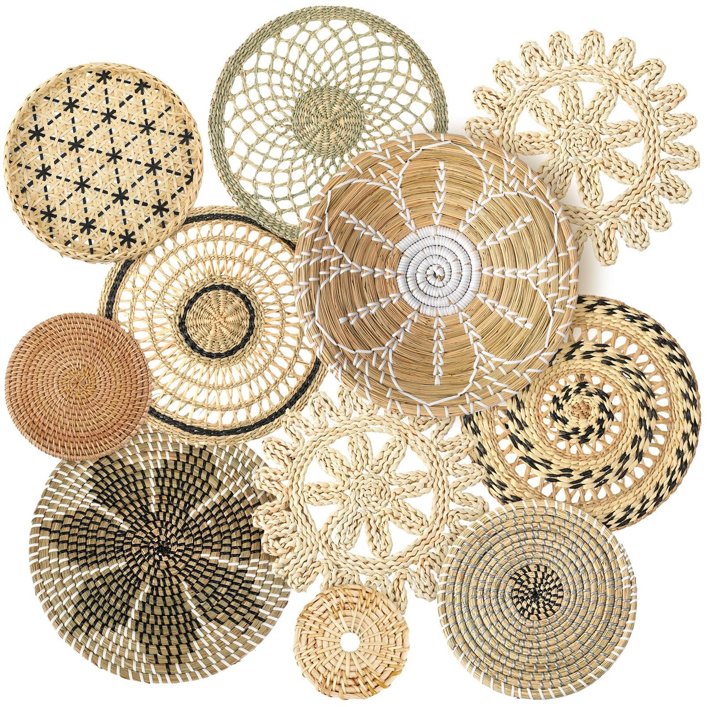 Tatuo 11 Pcs Boho Wall Basket Decor Woven Wall Hanging Art, Farmhouse