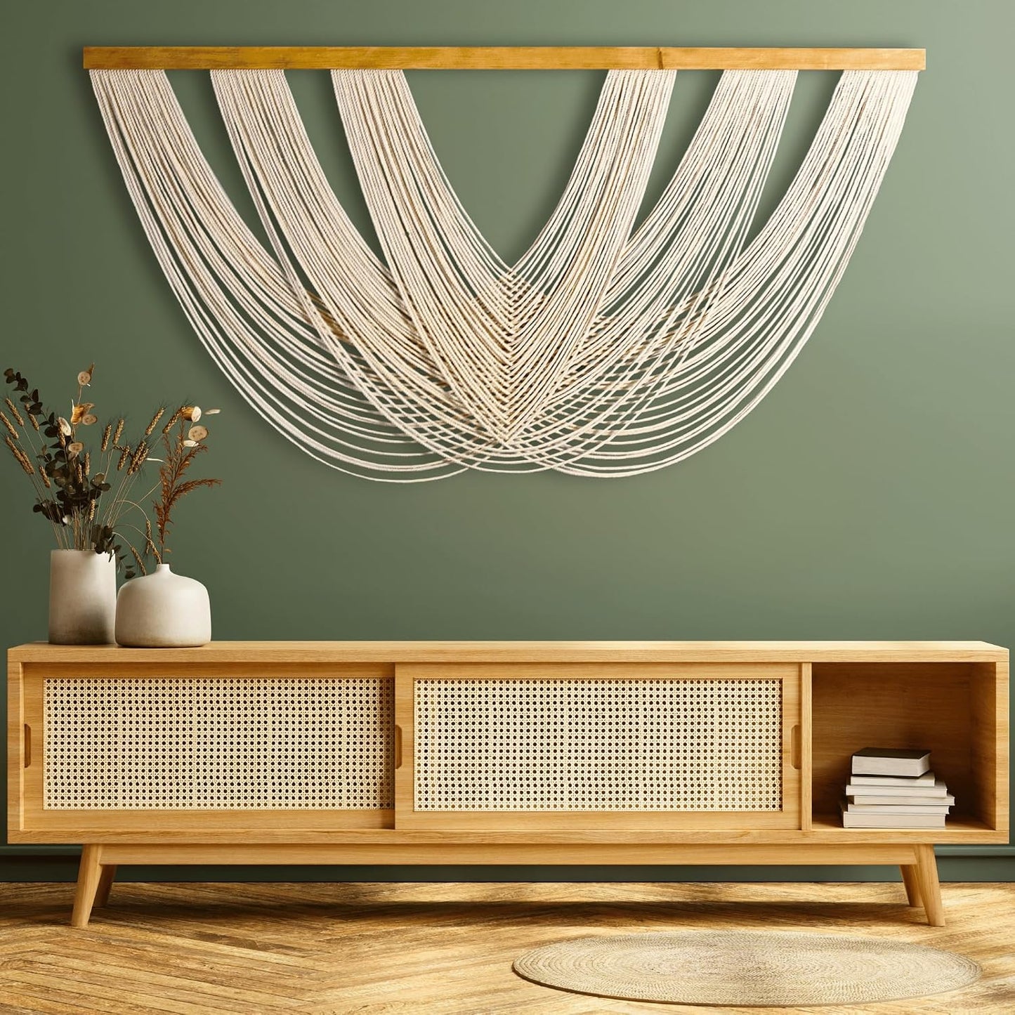 Knots & Beyond Extra Large Macrame Wall Hanging 59" x 33" – Premium Boho Tapestry for Above Bed or Couch, Handmade Yarn Wall Art, Modern Boho Wall Decor for Office, Bedroom, or Living Room, Neutral Fiber Textile Accent