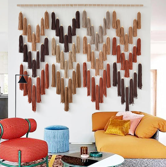 Macrame Wall Hanging Yarn Boho Handmade Wave Tassel Home Decor 47"W*39"L