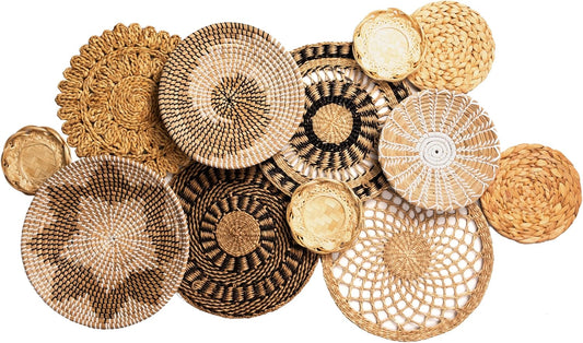 Laquedecraft Basket Wall Decor Set of 12, Natural Handwoven Wicker