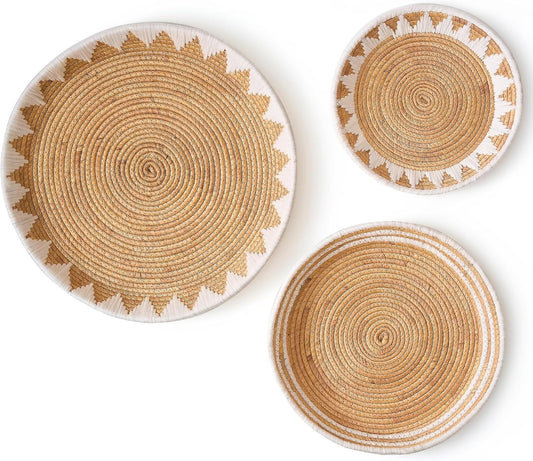 Chi An Home Extra Large Wall Basket Decor Boho Wicker Wall Hanging Set 3