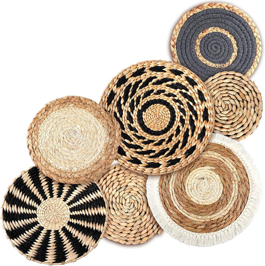 CroBlissful 7 Pcs Boho Wall Baskets Woven Seagrass Round, Classic
