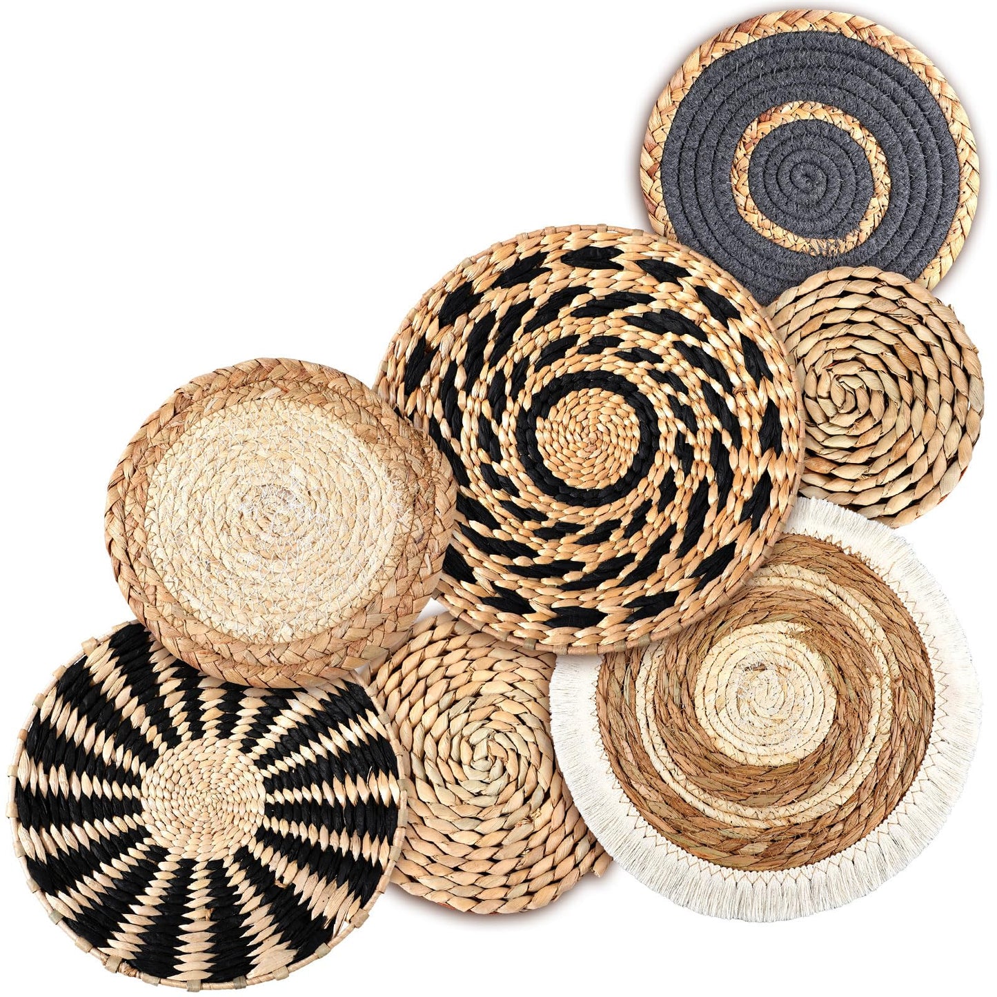 CroBlissful 7 Pcs Boho Wall Baskets Woven Seagrass Round, Classic