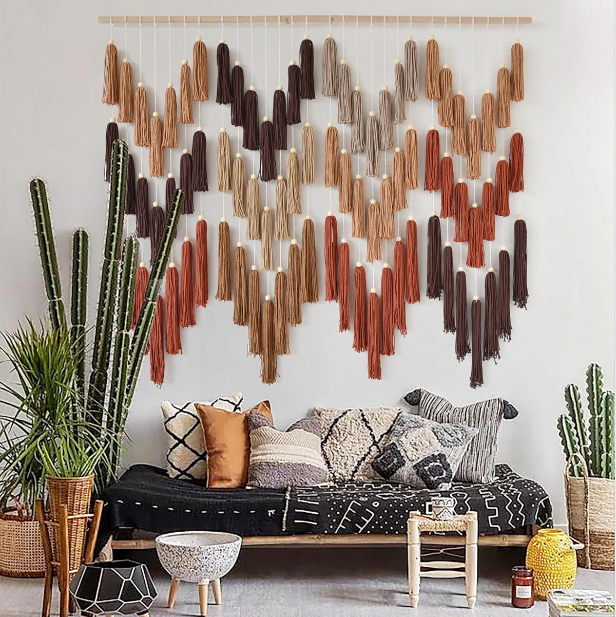Macrame Wall Hanging Yarn Boho Handmade Wave Tassel Home Decor 47"W*39"L