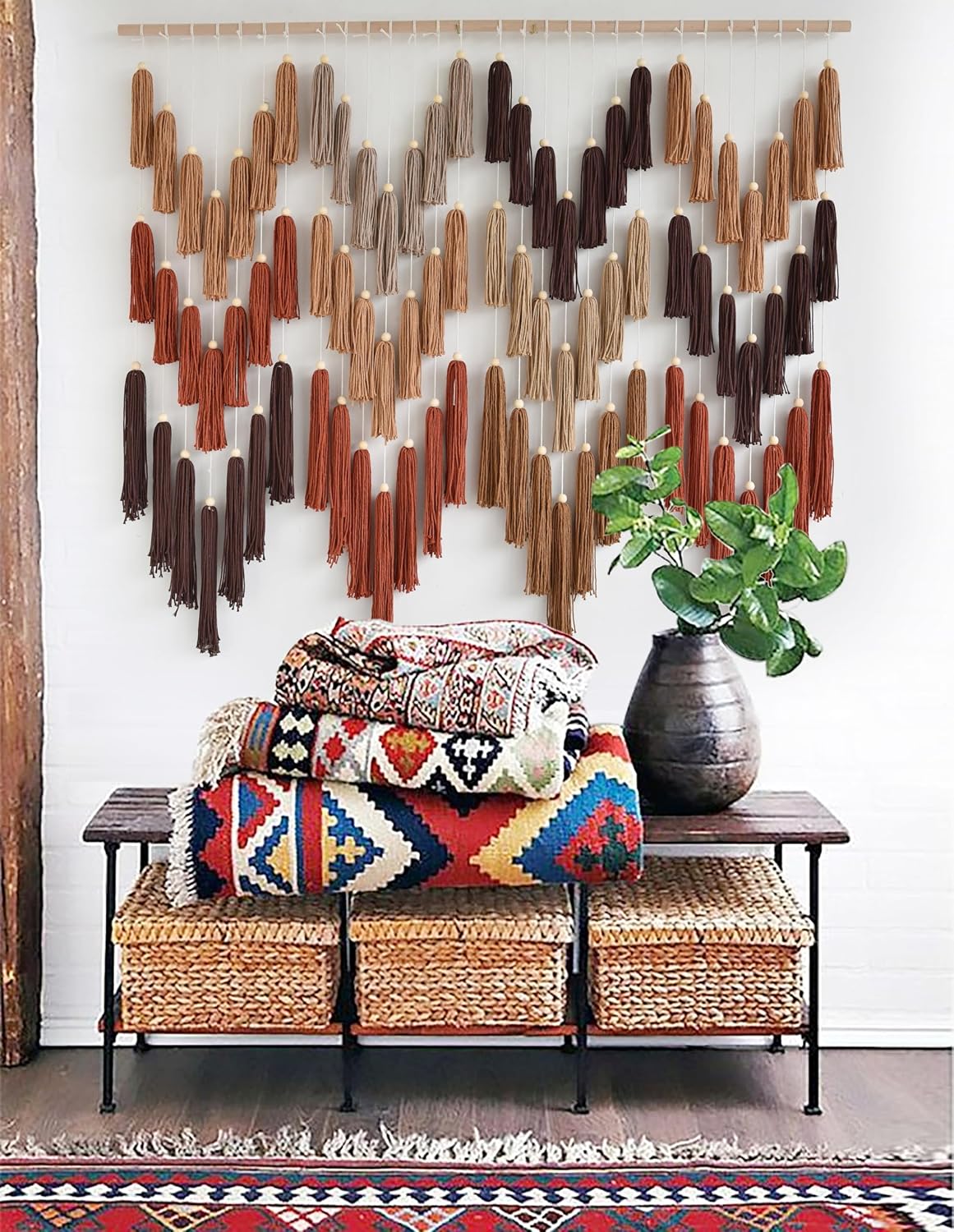 Macrame Wall Hanging Yarn Boho Handmade Wave Tassel Home Decor 47"W*39"L