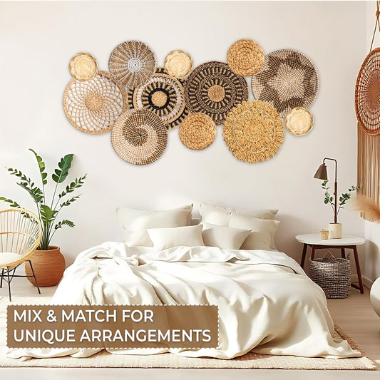 Laquedecraft Basket Wall Decor Set of 12, Natural Handwoven Wicker