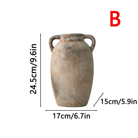 Creative Retro French Vintage Rustic Ceramic Vase with Handle, Decorative Flower Bottle for Home Decoration, Floral Arrangement Props, Vases For Flowers