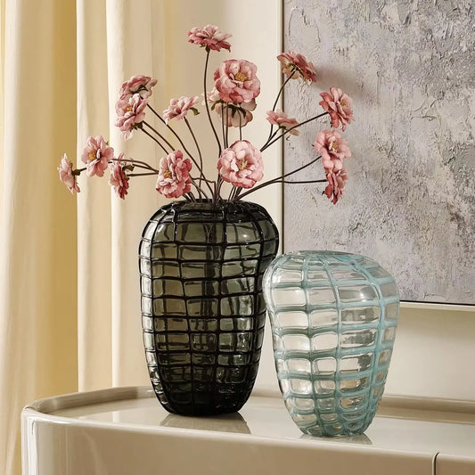Z Gallerie Contra Handblown Glass Vase - Black-Dusty Blue, 13'', Modern Decorative Vase with Organic Silhouette, Decorative Flower Vessel for Home Decor