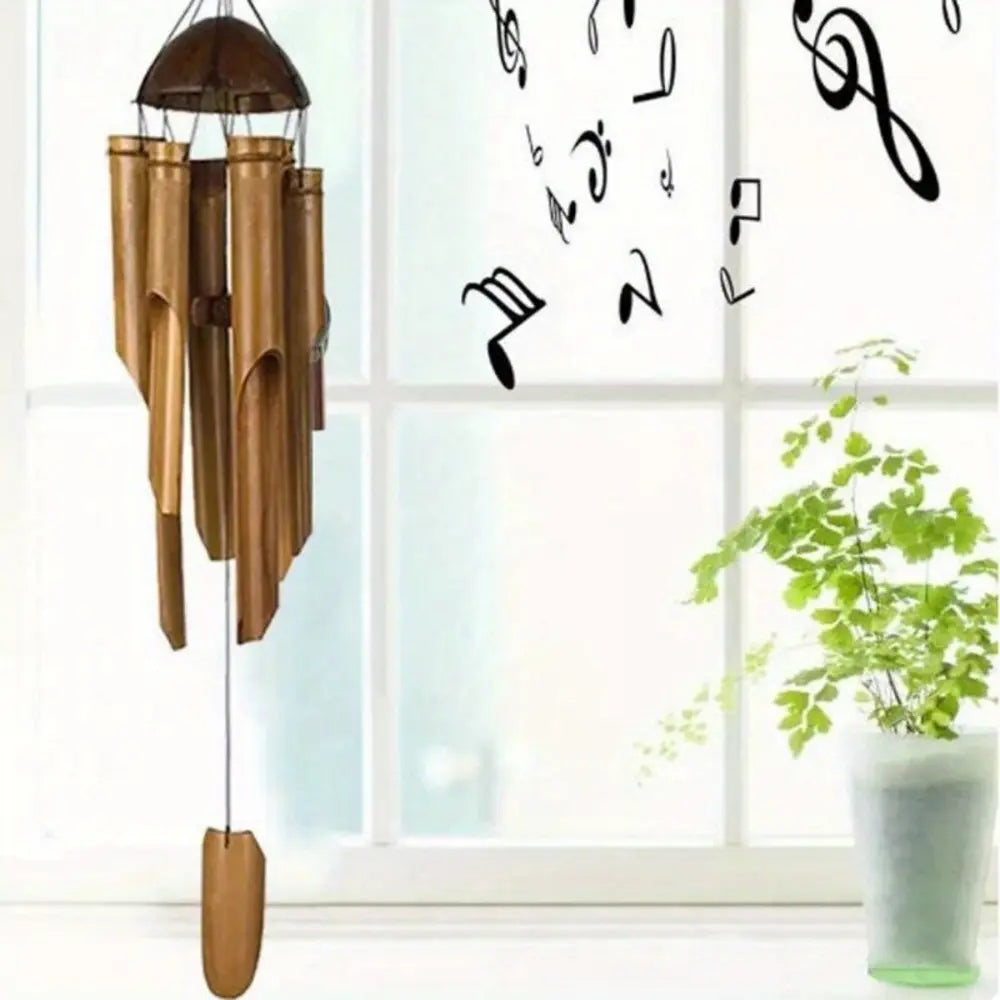 1pc Bamboo Wind Chimes for Outside - Decorative Wind Chime with Deep Melody Tone, Classic Zen Garden Decor, Soothing Natural Sound, Weather-Resistant Durable Bamboo, All Seasons Home Hanging Decor for Patio & Indoor Use