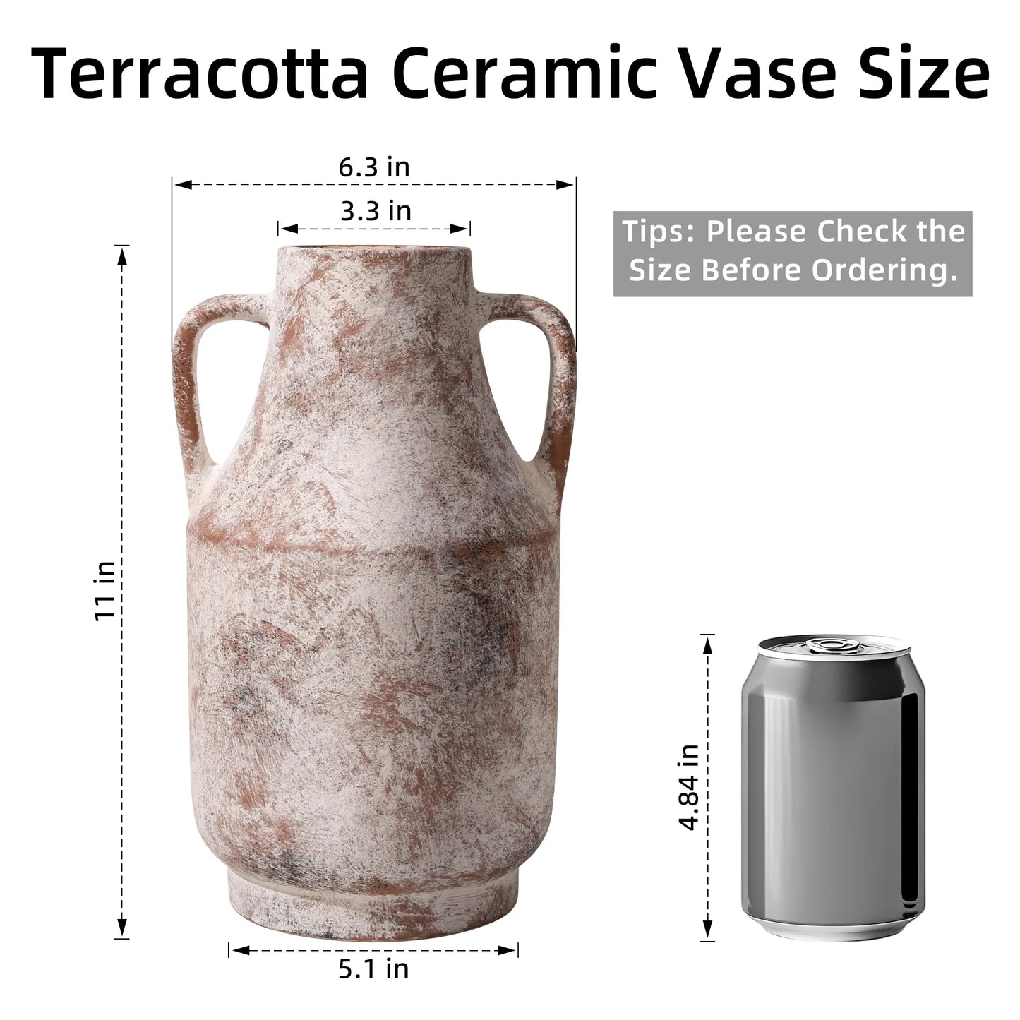 Ivydale Ceramic Handle Flower Vase, 11 in Tall Rustic Farmhouse Standing Vase - Home Decor Aesthetic House Decor for Living Room Decorations, Table Centerpieces