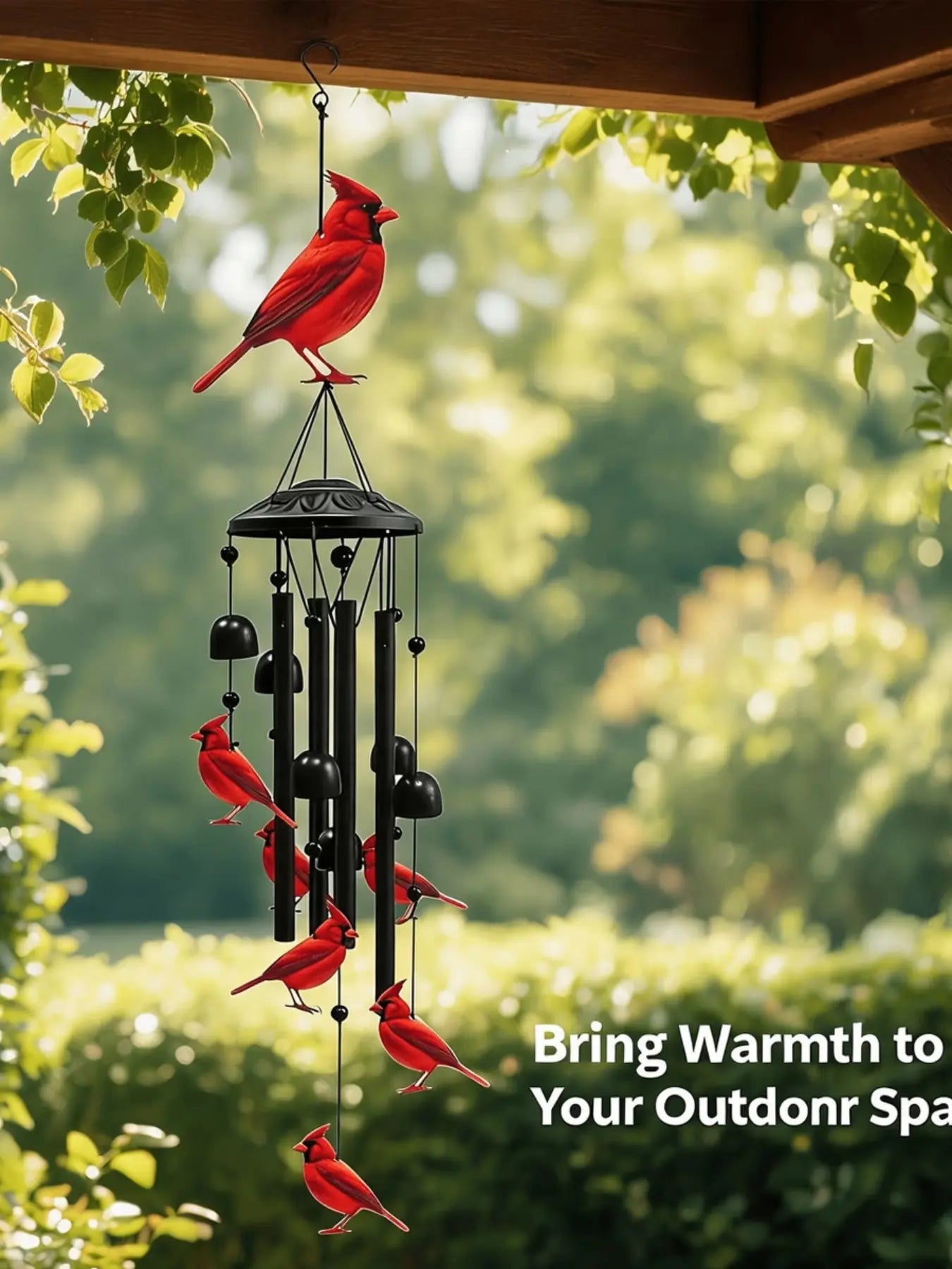 36-Inch Outdoor Hummingbird Wind Chime, Metal, Garden Pavilion Decoration, Durable, Gift for Men Women, with Greeting Card