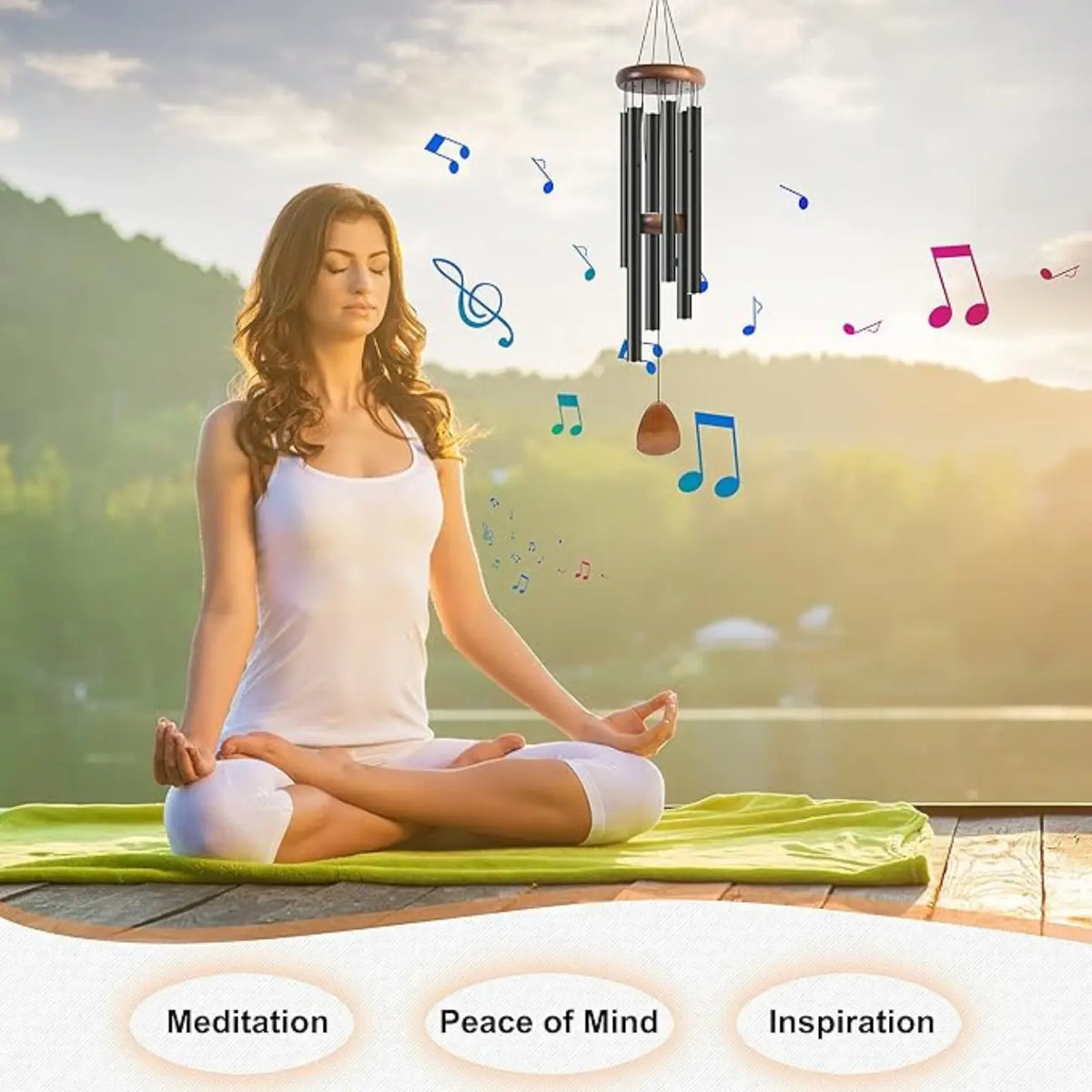 Large Aluminum Wind Chimes 37" Inches to Create a Zen Atmosphere Suitable for Outdoor, Garden, Patio Decoration. Classic Black, with Wind Catcher