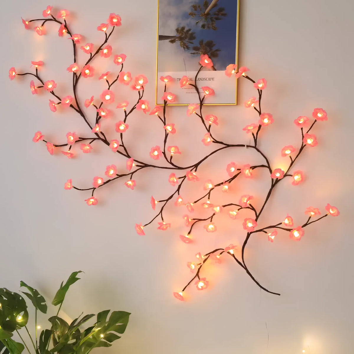 LED Cherry Blossom Tree Branch Fairy Lights - DIY Flexible Bendable LED Vines Garland, Wireless Remote, Indoor Decorative Romantic Floral Wall Lighting, Home Room Decor, Boujee Home Accessories, Duct Tape Compatible for Bedroom Wedding Gifts