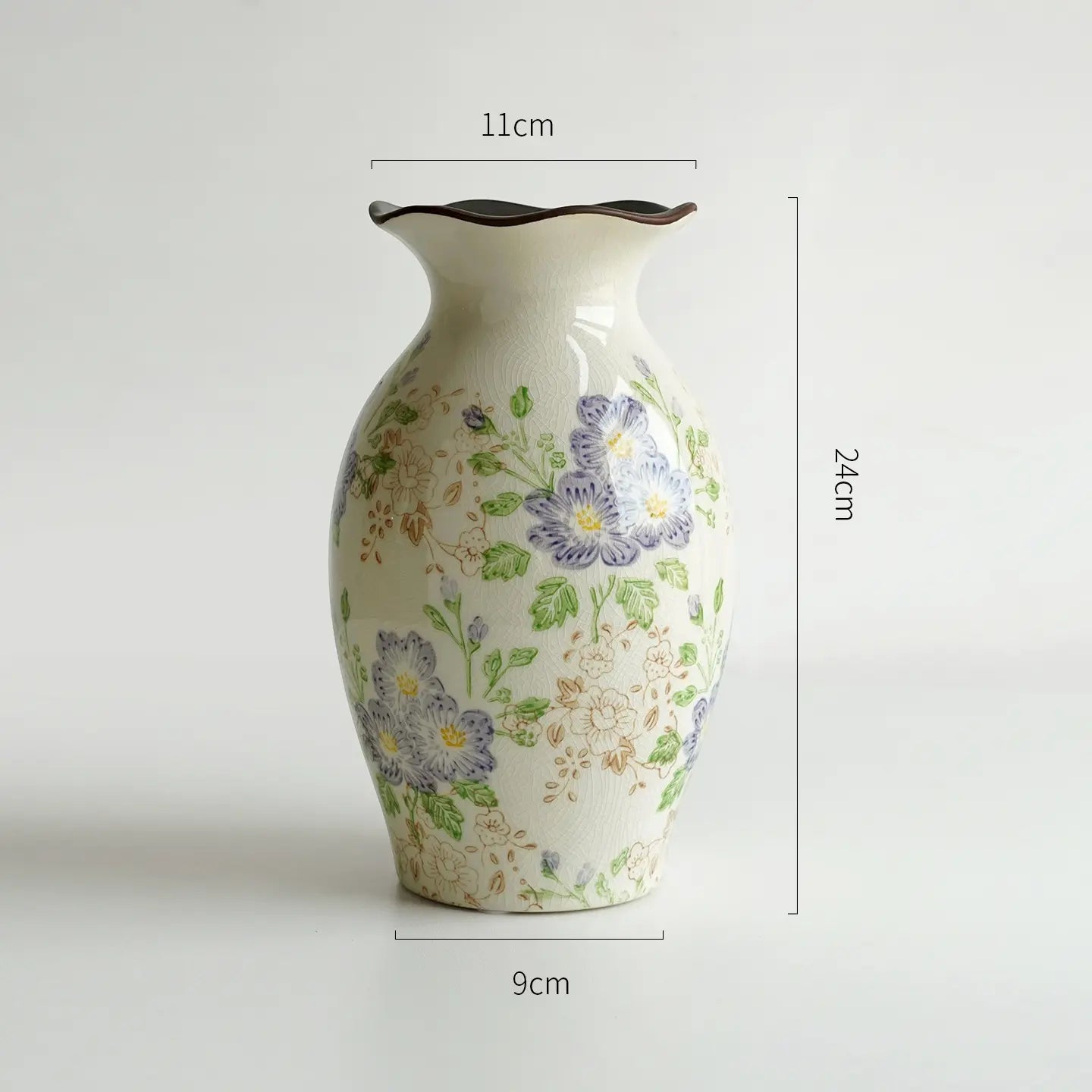 Handmade Ceramic Floral Vase, Hand-Painted Crackle Glaze Flower Vase, French Country Rustic Home Decor, Elegant Table Centerpiece