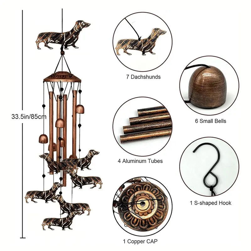 Dachshund Dog Decorative Wind Chime, Metal Windchimes for Outdoor Garden, Memorial/Housewarming/Birthday/Festival Gift for Women and Men, Front Yard Decor